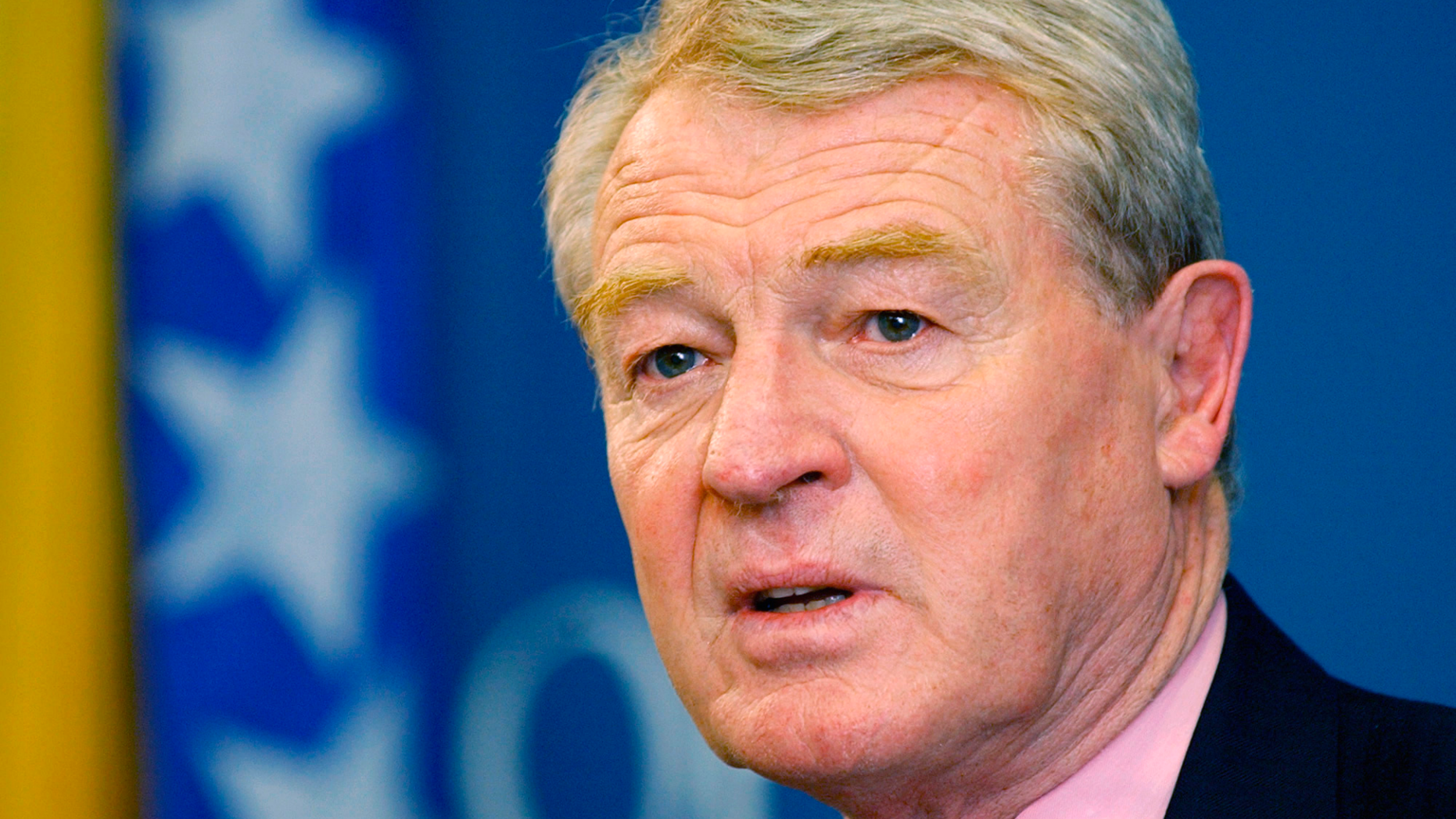 FILE - In this Tuesday, March 29, 2005 file photo, Bosnia's top international administrator Paddy Ashdown speaks during a news conference in Sarajevo. Britain’s Liberal Democrat party has announced the death of former leader Paddy Ashdown after a short illness it was announced on Saturday, Dec. 22, 2018 . He was 77. The popular, articulate Ashdown was for decades a prominent figure in Britain and continental Europe. (AP Photo/Amel Emric, File)