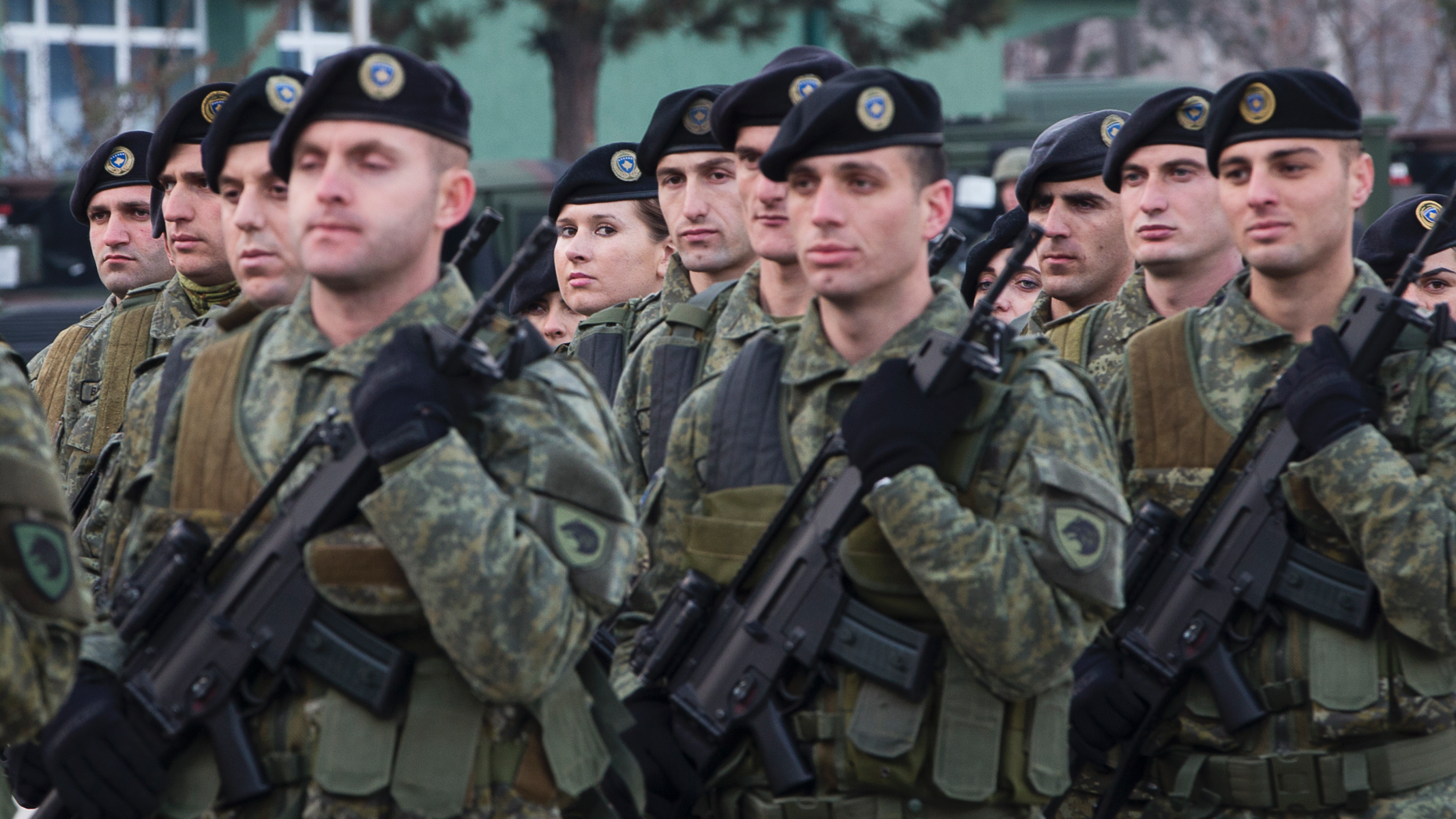 Members of Kosovo Security Force line up for inspection by Kosovo president Hashim Thaci in capital Pristina, Kosovo, on Thursday, Dec. 13, 2018. Kosovo lawmakers are set to transform the Kosovo Security Force into a regular army. (AP Photo/Visar Kryeziu)