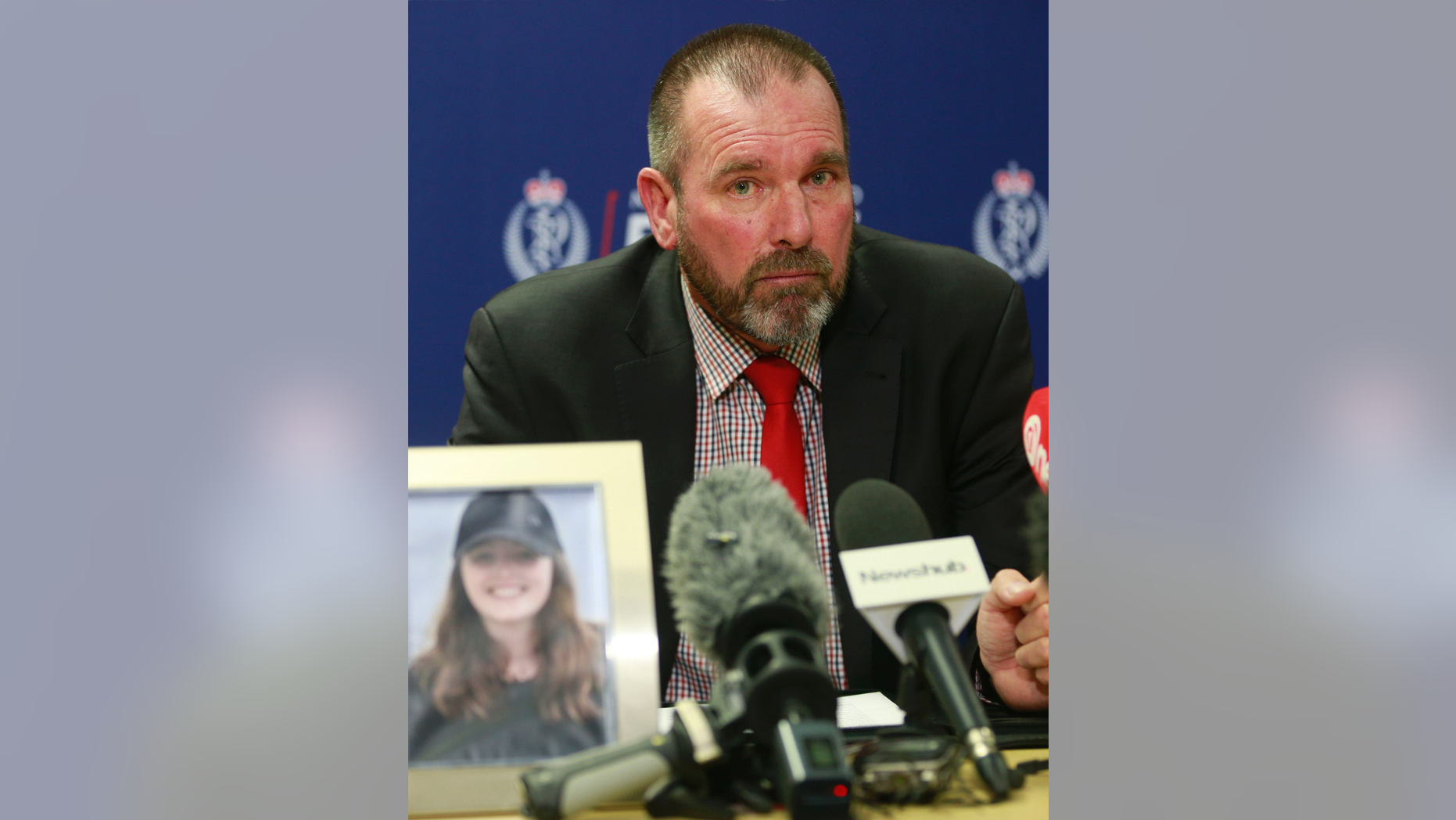 Detective Inspector Scott Beard addresses a press conference announcing the search for missing English backpacker Grace Millane is now a homicide investigation in Auckland, New Zealand, Saturday, Dec. 8, 2018. The 22-year-old British tourist has been missing in New Zealand for seven days and police say they believe she has been murdered — although no body has been found. (Doug Sherring/NZ Herald via AP)