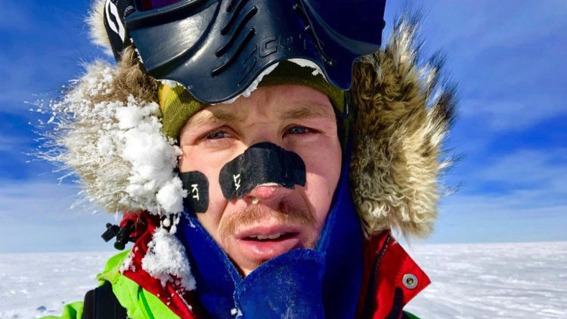 This Dec. 9, 2018, selfie provided by Colin O'Brady, of Portland., Ore., shows himself in Antarctica. He has become the first person to traverse Antarctica alone without any assistance. O'Brady finished the 932-mile (1,500-kilometer) journey across the continent in 54 days, lugging his supplies on a sled as he skied in bone-chilling temperatures. (Colin O'Brady via AP)