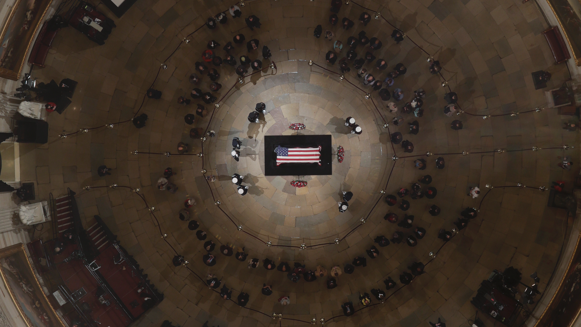 Former President George H. W. Bush lies in state in the U.S. Capitol Rotunda Wednesday, Dec. 5, 2018, in Washington. (Pool photo by Morry Gash via AP)