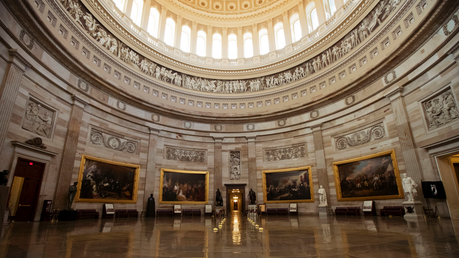 The empty U.S. Capitol Rotunda is seen during a partial government shutdown in Washington, Monday, Dec. 24, 2018. Both sides in the long-running fight over funding President Donald Trump's U.S.-Mexico border wall appear to have moved toward each other, but a shutdown of one-fourth of the federal government entered Christmas without a clear resolution in sight. (AP Photo/Manuel Balce Ceneta)