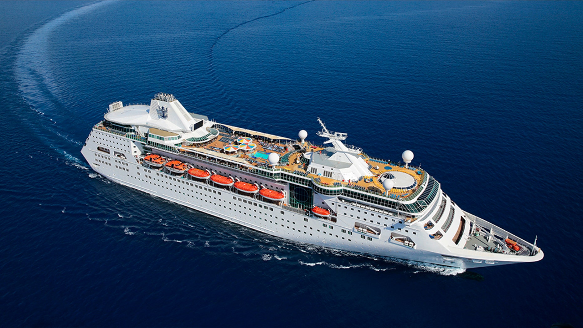 NE, Empress of the Seas, aerial, offshore the Florida Keys, front 3''4 view, starboard side, ocean, sea, sky