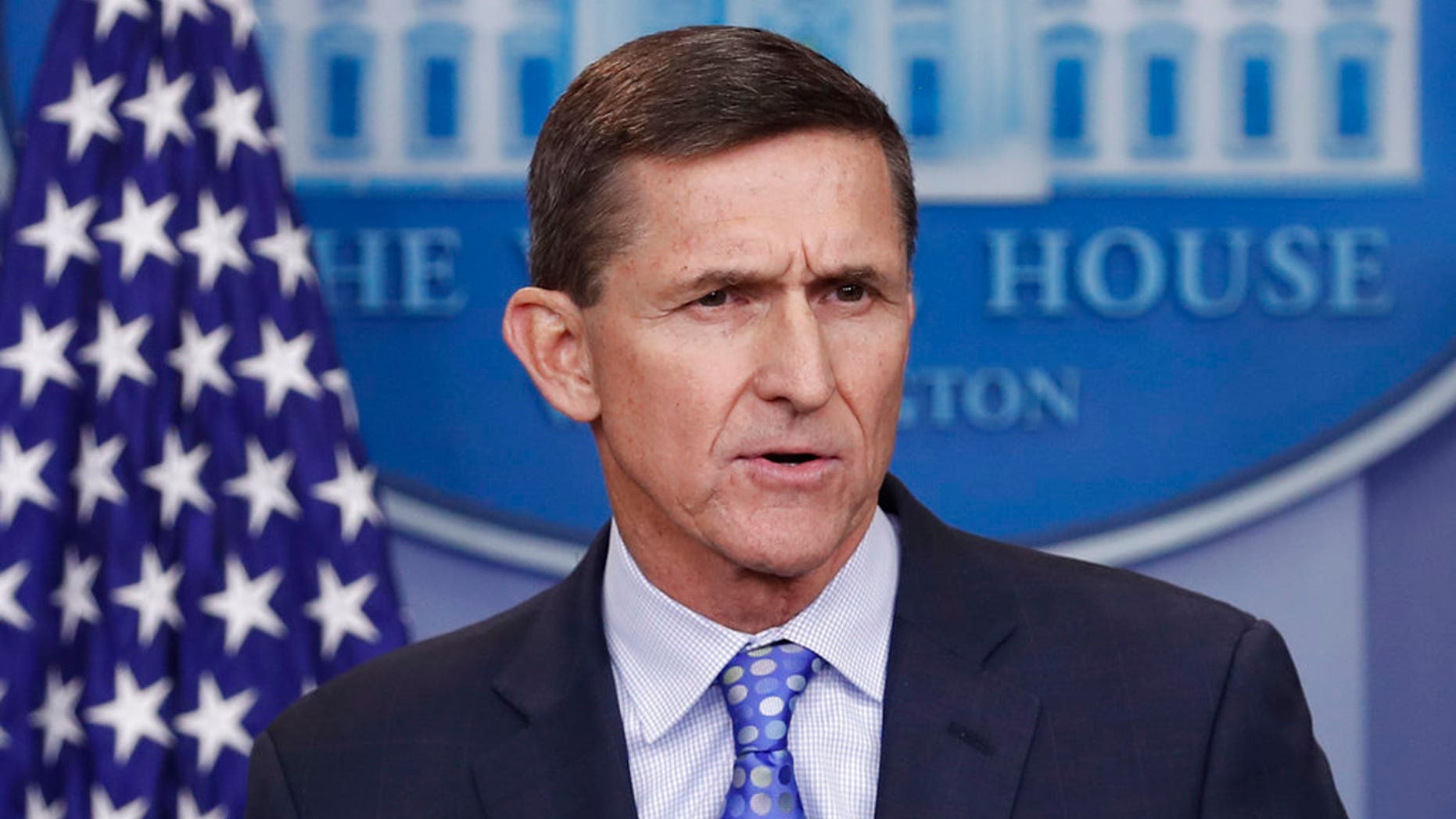 FILE - In this Feb. 1, 2017, file photo, then - National Security Adviser Michael Flynn speaks during the daily news briefing at the White House, in Washington. Flynn is relaxed and hopeful even as the possibility of prison looms when he's sentenced in the Russia probe Tuesday, Dec. 18, 2018. The retired three-star general pleaded guilty last year to lying to the FBI about conversations he had with the then-Russian ambassador to the U.S. during President Donald Trump's White House transition. (AP Photo/Carolyn Kaster, File)