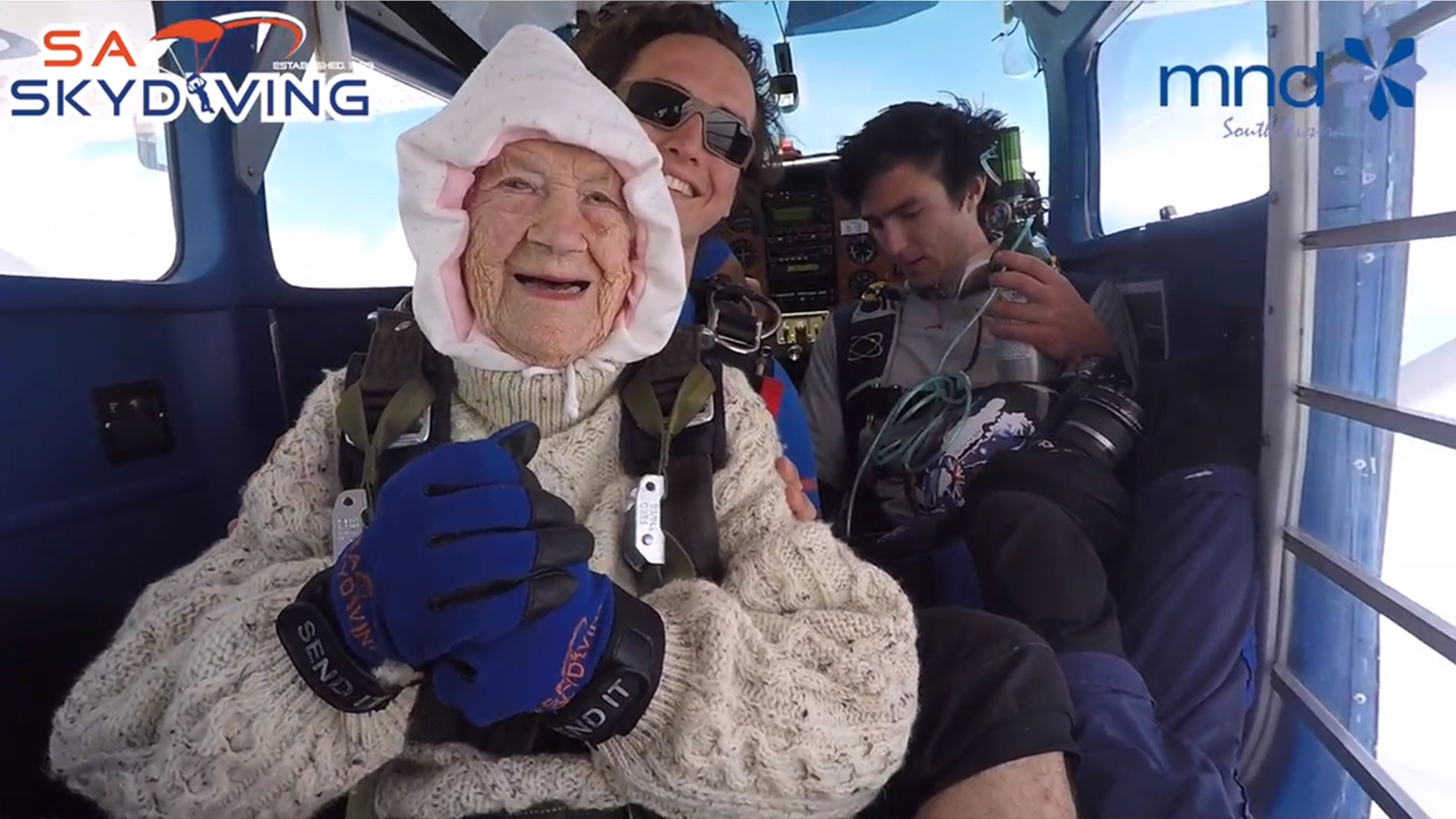 An Australian woman became the oldest person to skydive, at 102 years of age.