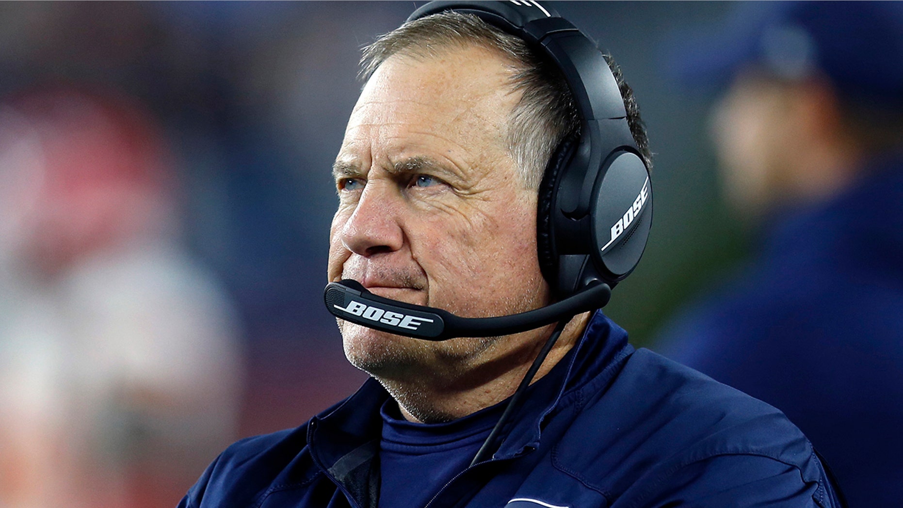 In this Sunday, Oct. 14, 2018 file photo, New England Patriots head coach Bill Belichick watches from the sideline during the second half of an NFL football game against the Kansas City Chiefs in Foxborough, Mass.