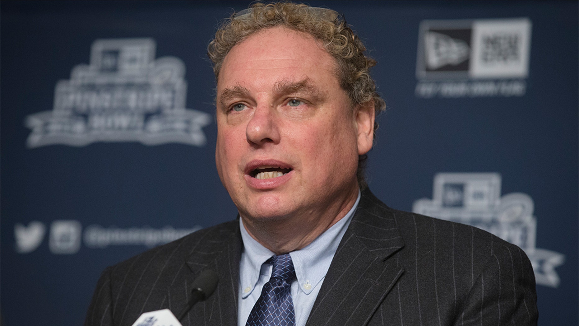 New York Yankees president Randy Levine speaks during a news conference at Yankee Stadium regarding the upcoming Pinstripe Bowl between Penn State and Boston College, Tuesday, Dec. 9, 2014, in the Bronx borough of New York. (AP Photo/John Minchillo)