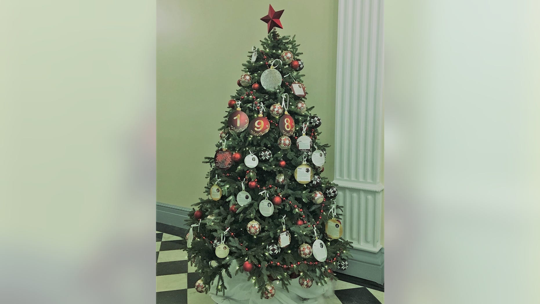 The White House Recovery and Remembrance Tree in the Eisenhower Executive Office Building, Christmas 2018 in Washington, D.C.