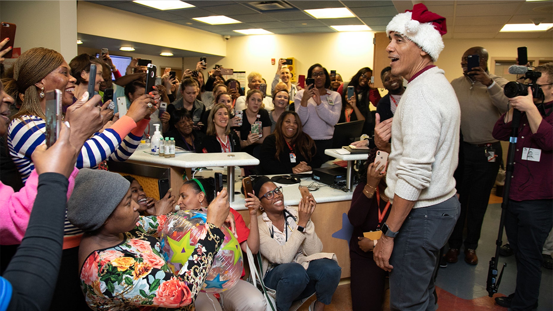 Former President Barack Obama visited Children’s National hospital in Washington, D.C., on Wednesday.