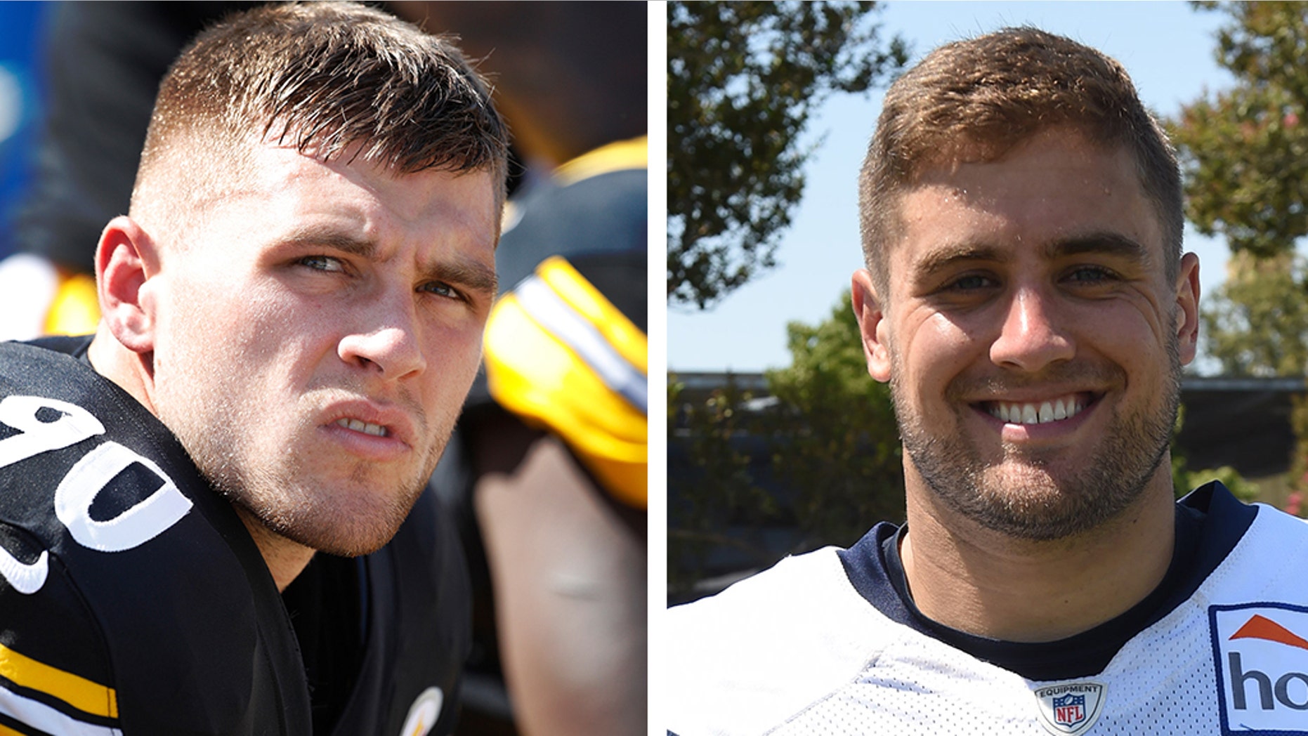 T. J. Watt, left, is a Steelers linebacker and Derek Watt, right, is a Chargers fullback. (Getty, File)