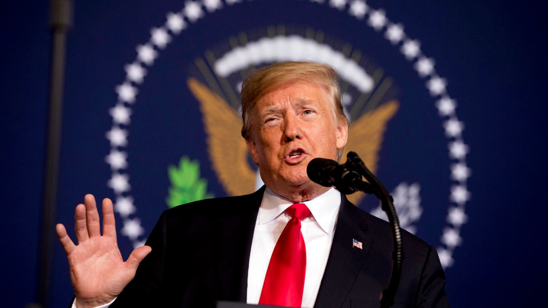 In this Dec. 7, 2018 photo, President Donald Trump speaks to the 2018 Project Safe Neighborhoods National Conference in Kansas City, Mo. (AP Photo/Andrew Harnik)