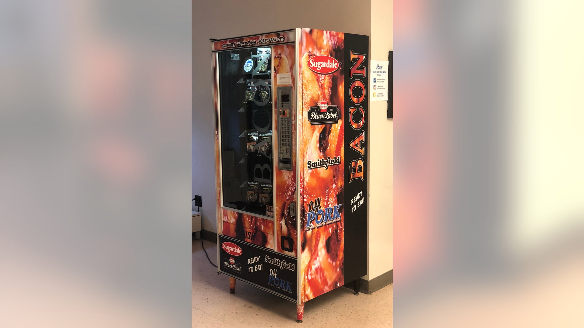 The Ohio Pork Council has installed a bacon vending machine at Ohio State University.