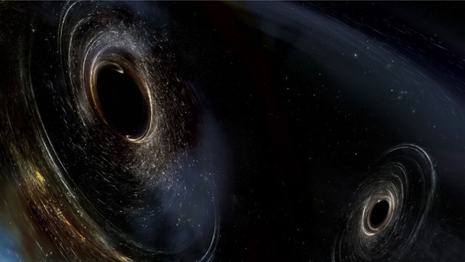 Artist's conception shows two merging black holes. (Credit: LIGO/Caltech/MIT/Sonoma State (AuroreSimonnet))