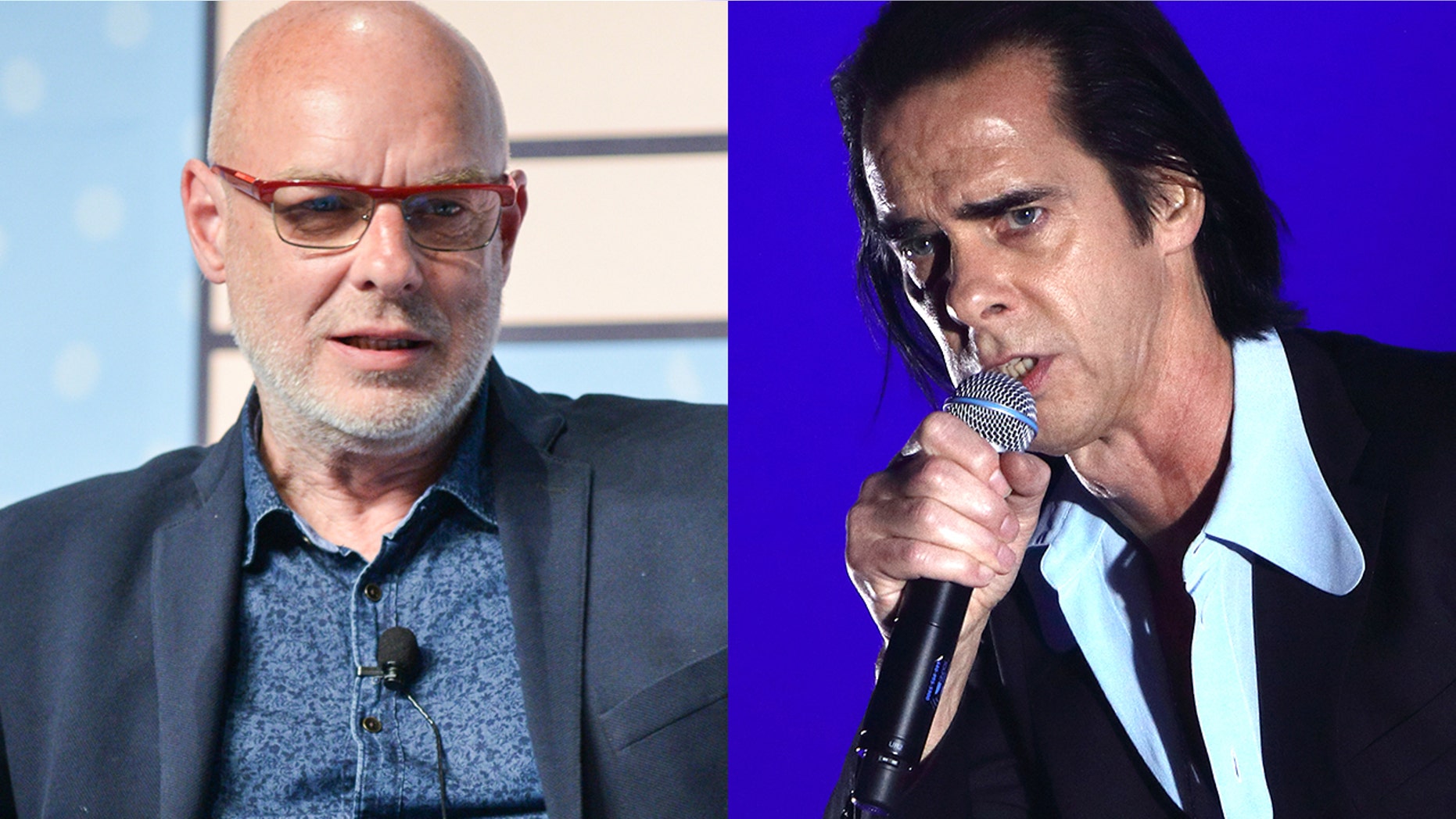 Nick Cave, right, said Brian Eno's refusal to play in Israel is "cowardly and shameful."