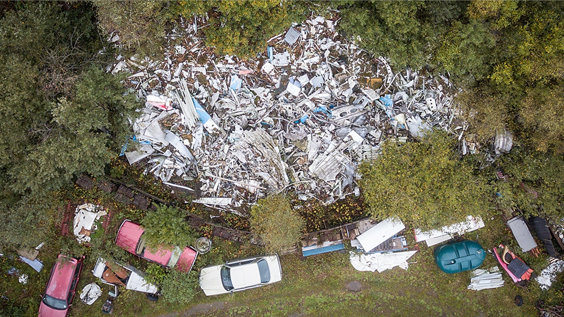 The wreckage of Pam Am flight 103, 30 years after the Lockerbie disaster, lays in a scrap yard in Tattershall, Lincolnshire, UK.