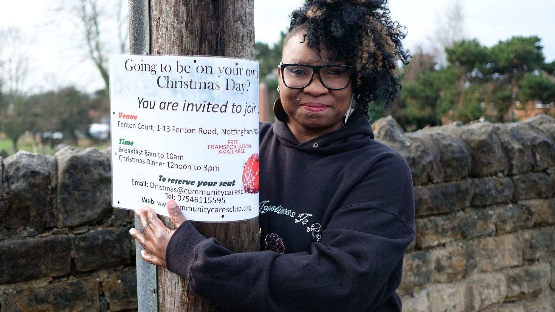 Mo Fayose, of Nottingham, was asked to remove her charity christmas dinner posters as they were being classed as fly tipping by Nottingham City Council.