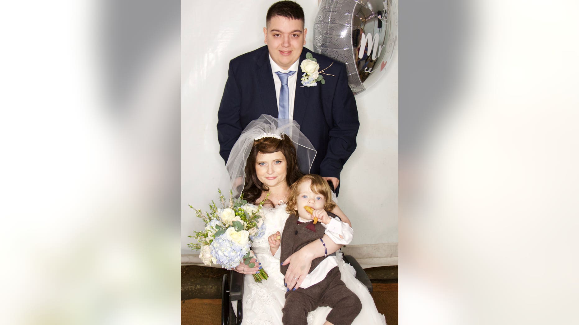 Tasha and Daniel Corley, pictured with son Alaric, were married at the Hospice of St Francis in Berkhamsted, Herts