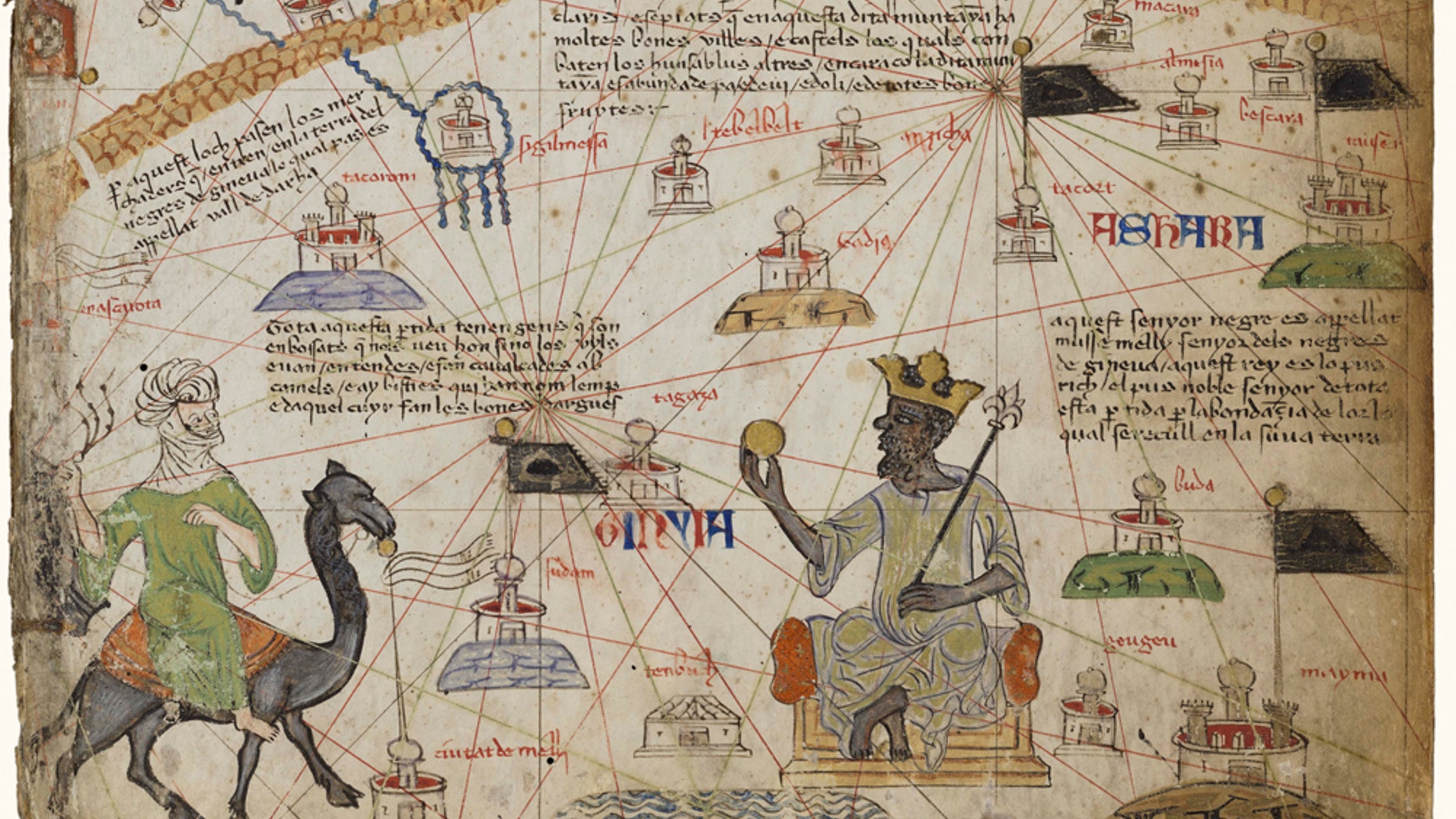 The Catalan Atlas, published in 1375, depicts the richest man of his day: Mansa Musa, the emperor of 14th-century Mali.