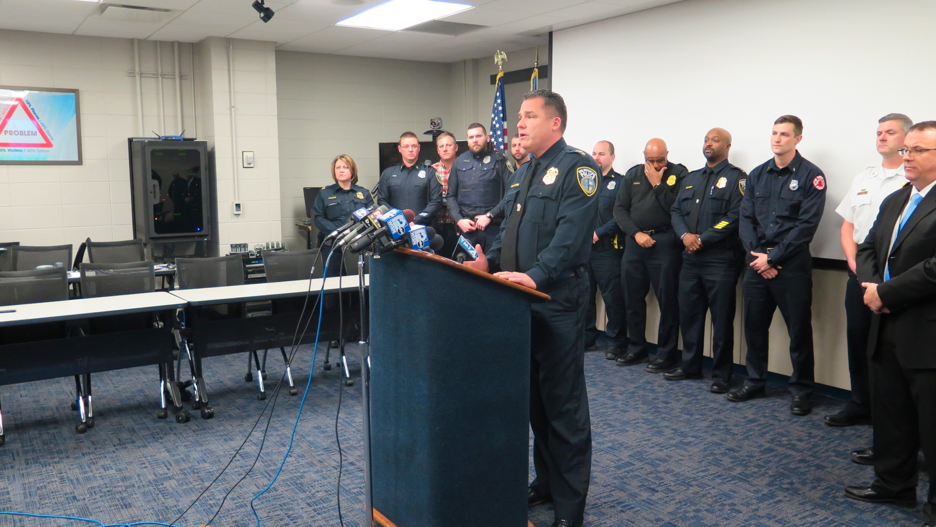 Milwaukee Police Department Assistant Chief Steve Caballero speaks to the media on Wednesday, Jan.2, 2019, in Milwaukee about a car that crashed into a river while eluding police Monday night. A toddler, her mother, and a man in the vehicle died. Police had tried to stop the vehicle because it matched the description of a car used in two armed robberies. (AP Photo/Ivan Moreno)