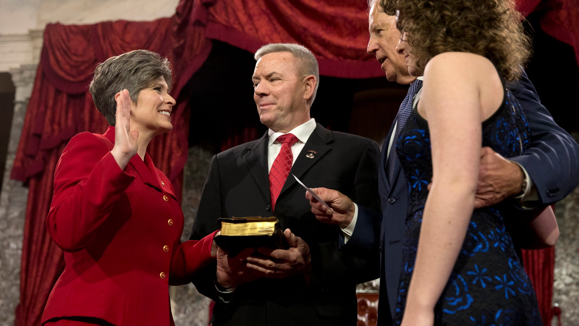 Sen. Joni Ernst, R-Iowa, says she turned down the chance to pursue running as President Trump's vice president in 2016 because of her husband, Gail Ernst. The two have finally settled their previously contentious divorce. (AP Photo/Jacquelyn Martin, File)