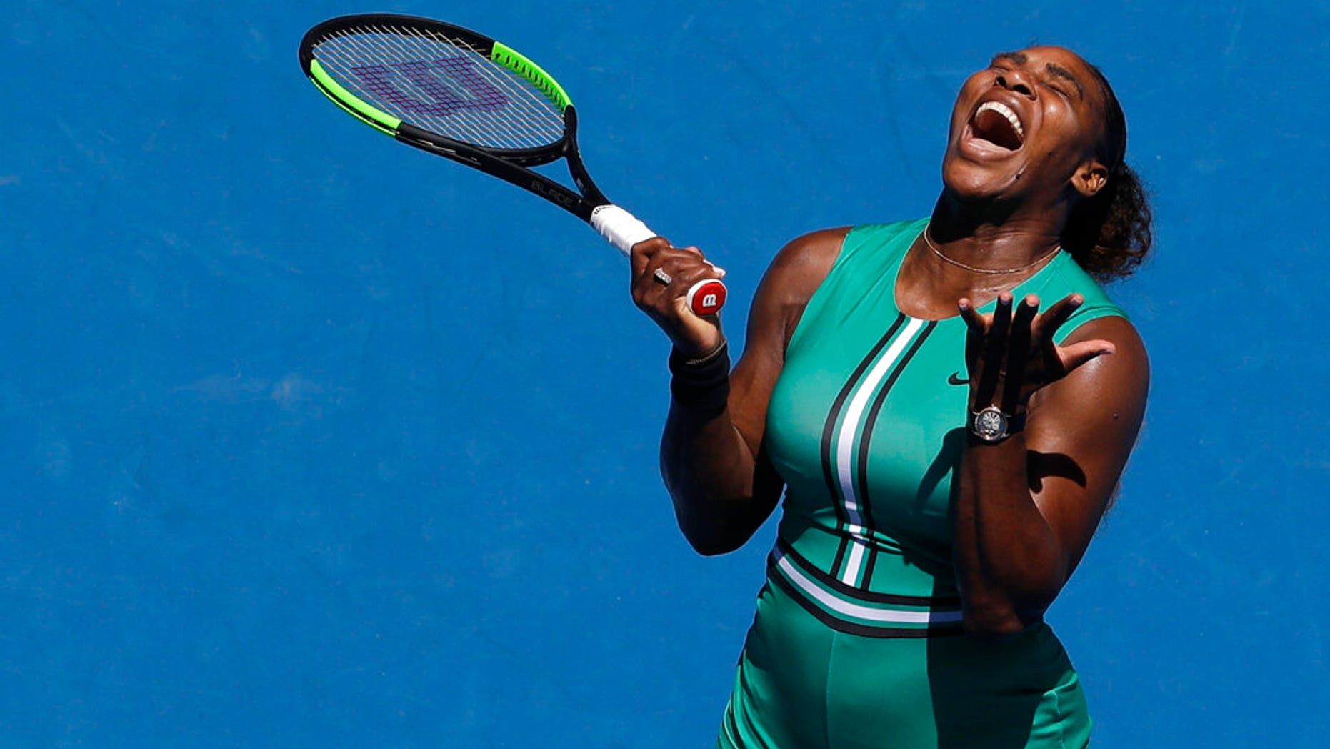 United States 'Serena Williams reacts after losing a point to Karolina Pliskova of the Czech Republic during their quarterfinal match at the Australian Open tennis.