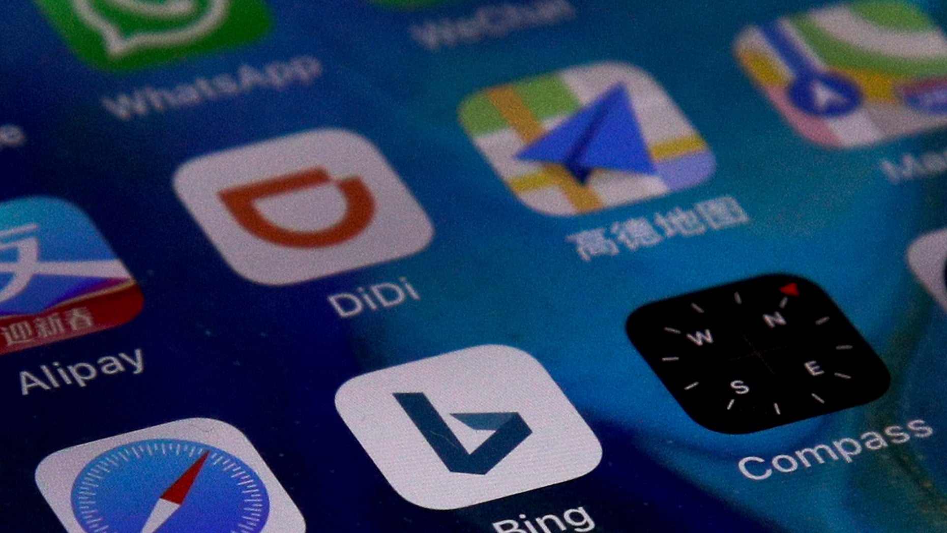 Microsoft Corp.'s Bing app is seen with other mobile apps on a smartphone in Beijing, Thursday, Jan. 24, 2019. Chinese internet users have lost access to the Bing search engine, triggering grumbling about the ruling Communist Party's increasingly tight online censorship.
