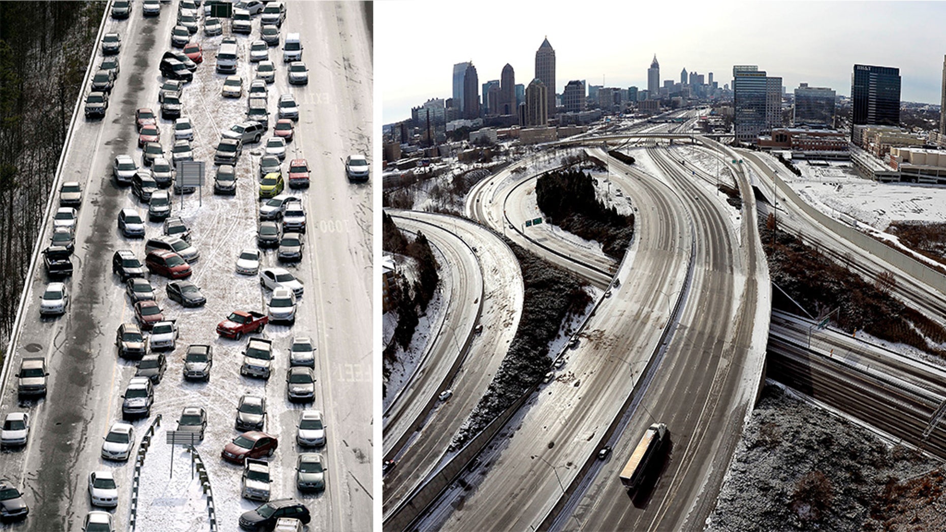 These 2014 photos show how a snowstorm left its impact on Atlanta, a city known for grinding to a halt even in relatively light snowfalls. (AP, File)