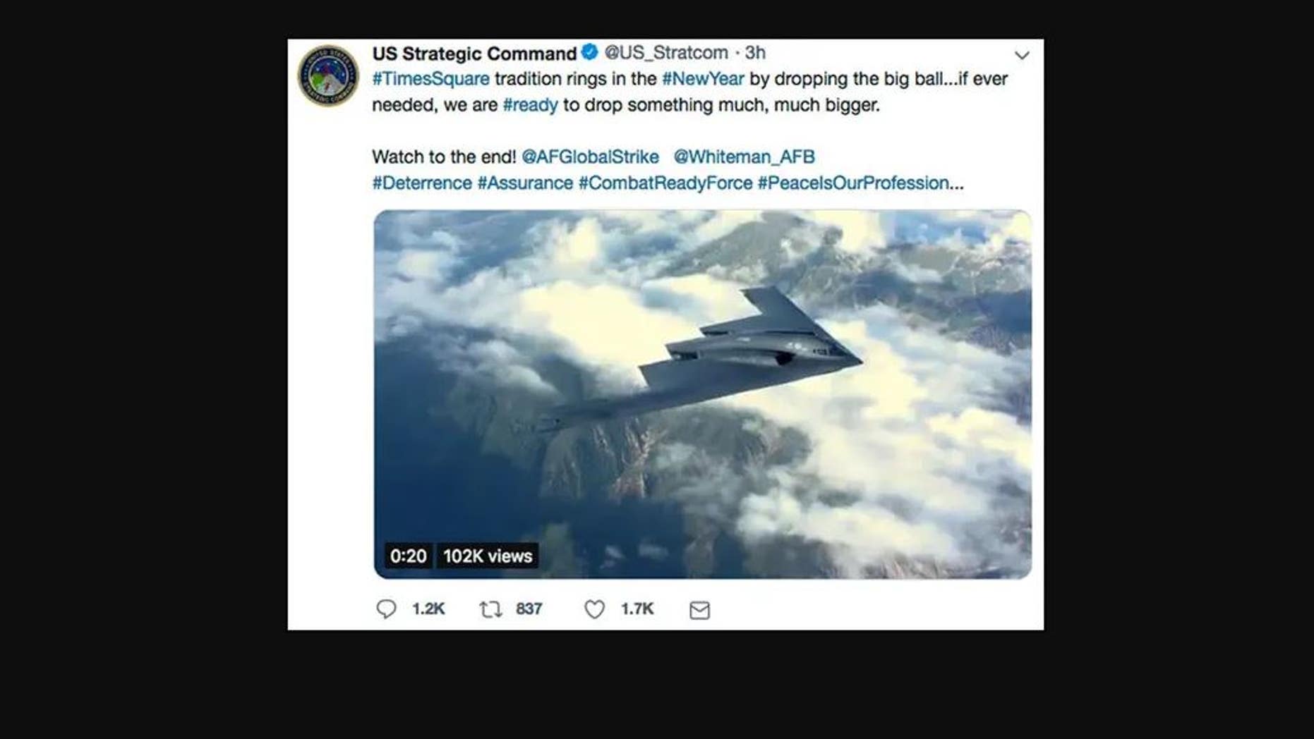 US military tweets, then deletes strange New Year