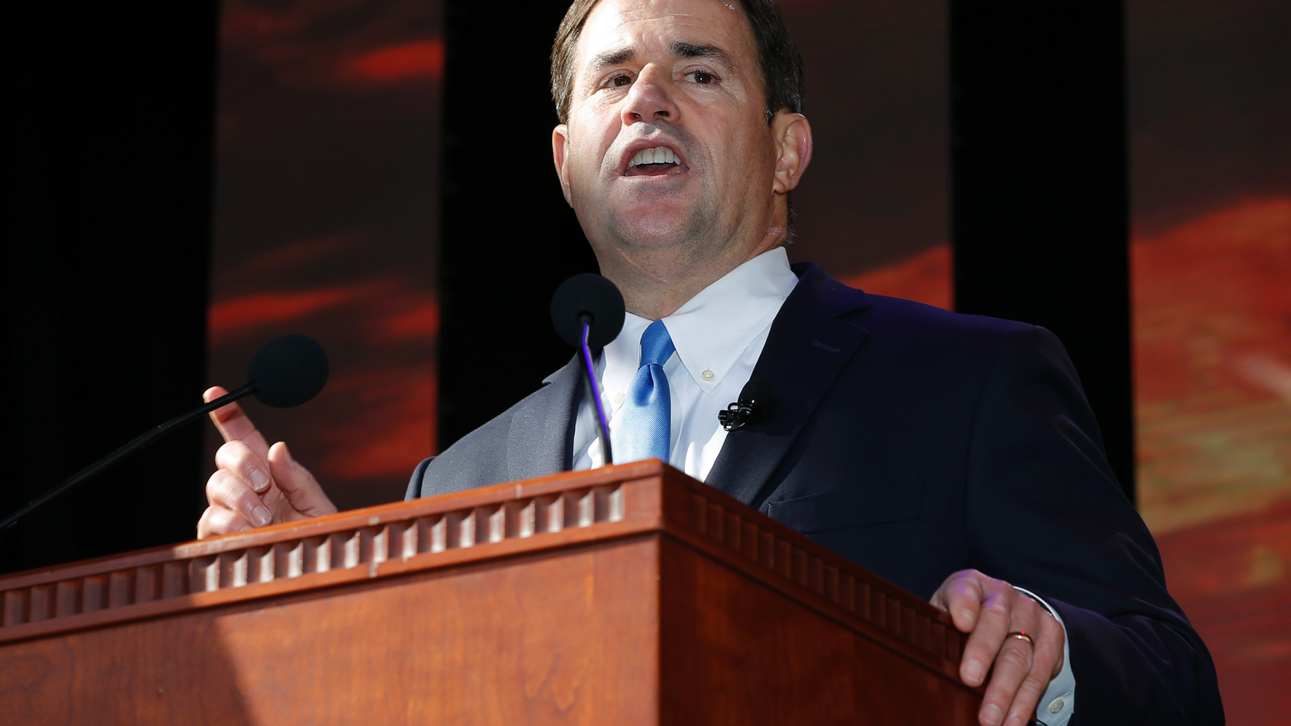 FILE - Arizona Gov. Doug Ducey gives a speech at the state Capitol in Phoenix. AP Photo/Rick Scuteri, File)