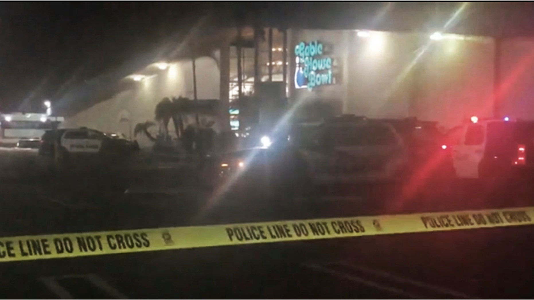 Police rope off the scene of a shooting at a bowling alley in Torrance, Calif., early Saturday, Jan. 5, 2019. The Torrance Police Department responded to calls of "shots fired" at the Gable House Bowl shortly before midnight, Friday.
Multiple victims were found with gunshot wounds inside the bowling ally, which is described on its website as a gaming venue that offers bowling, laser tag and a full arcade. (AP Photo/APTN)