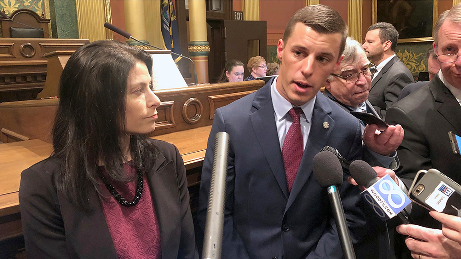 New state House Speaker Lee Chatfield (left), a Republican, sent President Trump a formal invitation to deliver the State of the Union address from the House chamber in Michigan’s state capitol.