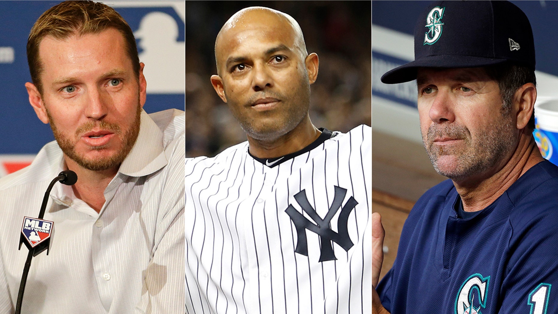 (Left to right) Roy Halladay, Mariano Rivera and Edgar Martinez were among those voted into the Hall of Fame.