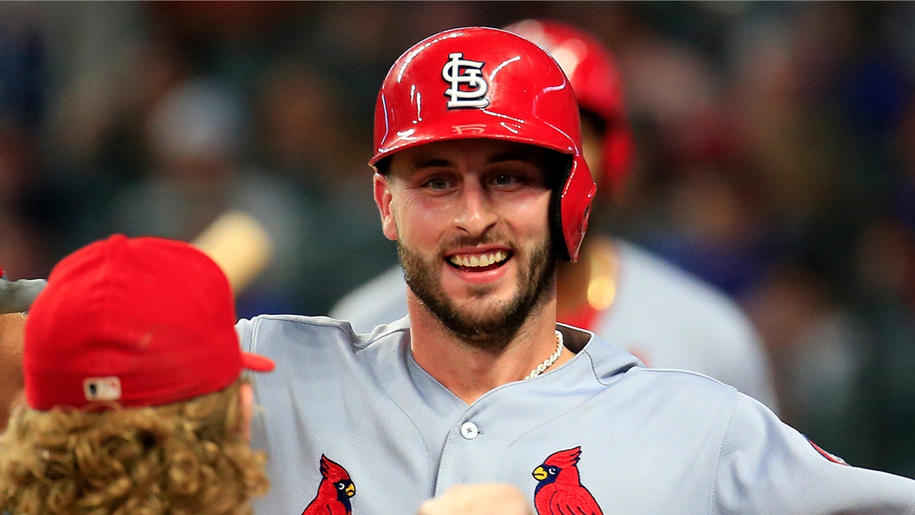 Paul DeJong #12 of the St. Louis Cardinals celebrates a two-run home run during the fourth inning against the Atlanta Braves at SunTrust Park on September 18, 2018 in Atlanta, Georgia.