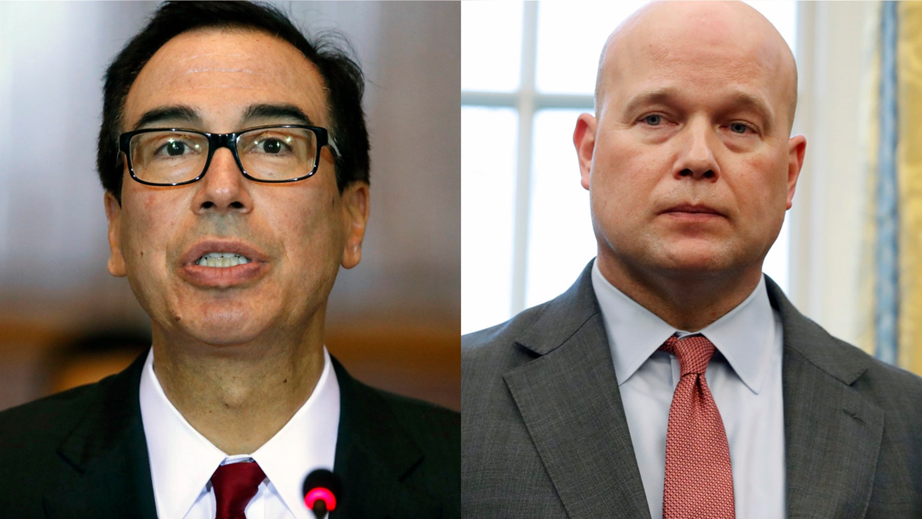 Treasury Secretary Steven Mnuchin and Acting Attorney General Matthew Whitaker (AP Photos)
