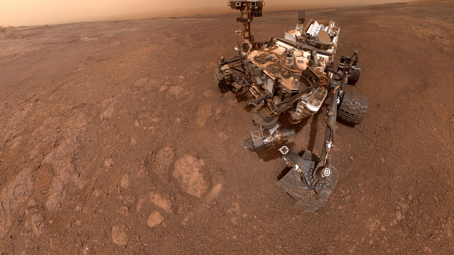 The selfie taken by NASA's Curiosity Mars rover on Jan. 15 at the "Rock Hall" drill site on the Red Planet's Vera Rubin Ridge.