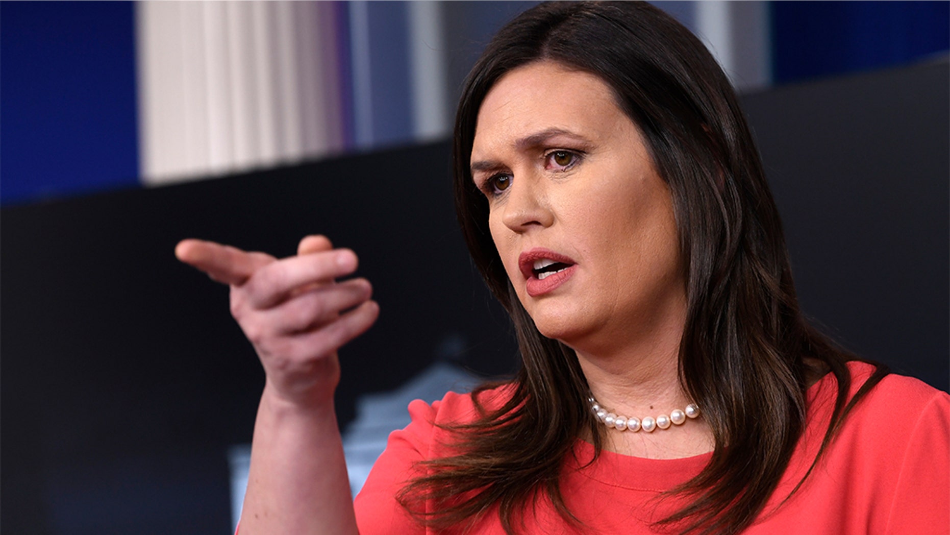 White House press secretary Sarah Sanders speaks during the daily briefing at the White House in Washington, Monday, Jan. 28, 2019. (AP Photo/Susan Walsh)