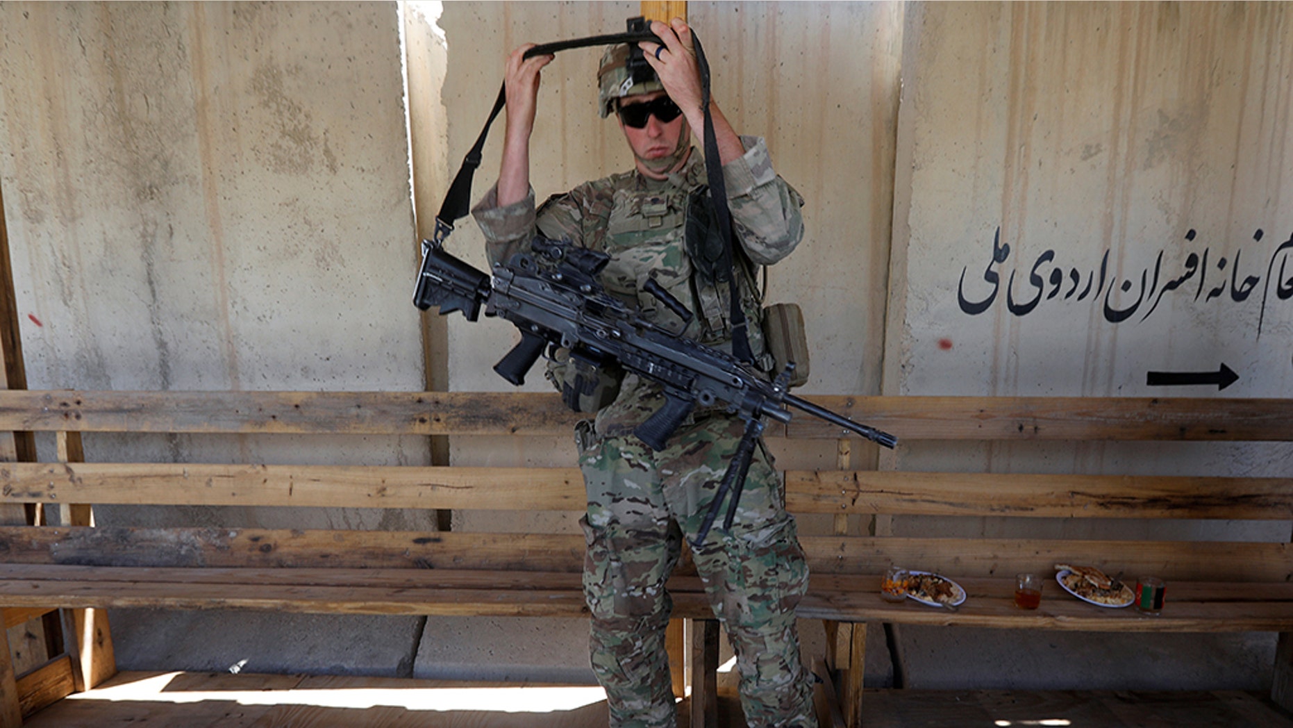 An U.S. soldier prepares to leave from an Afghan National Army base in Logar province, Afghanistan, on Aug. 5, 2018.(Reuters)