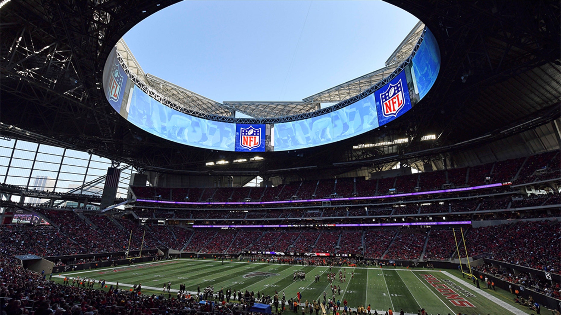 Super Bowl LIII will play at the Mercedes-Benz stadium in Atlanta. (AP Photo/Danny Karnik)