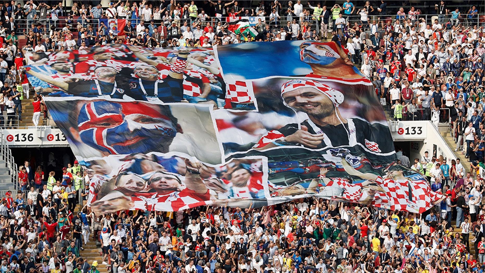 Croatia's fans cheer prior to the Russia 2018 World Cup final football match between France and Croatia at the Luzhniki Stadium in Moscow on July 15, 2018. (ADRIAN DENNIS/AFP/Getty Images)