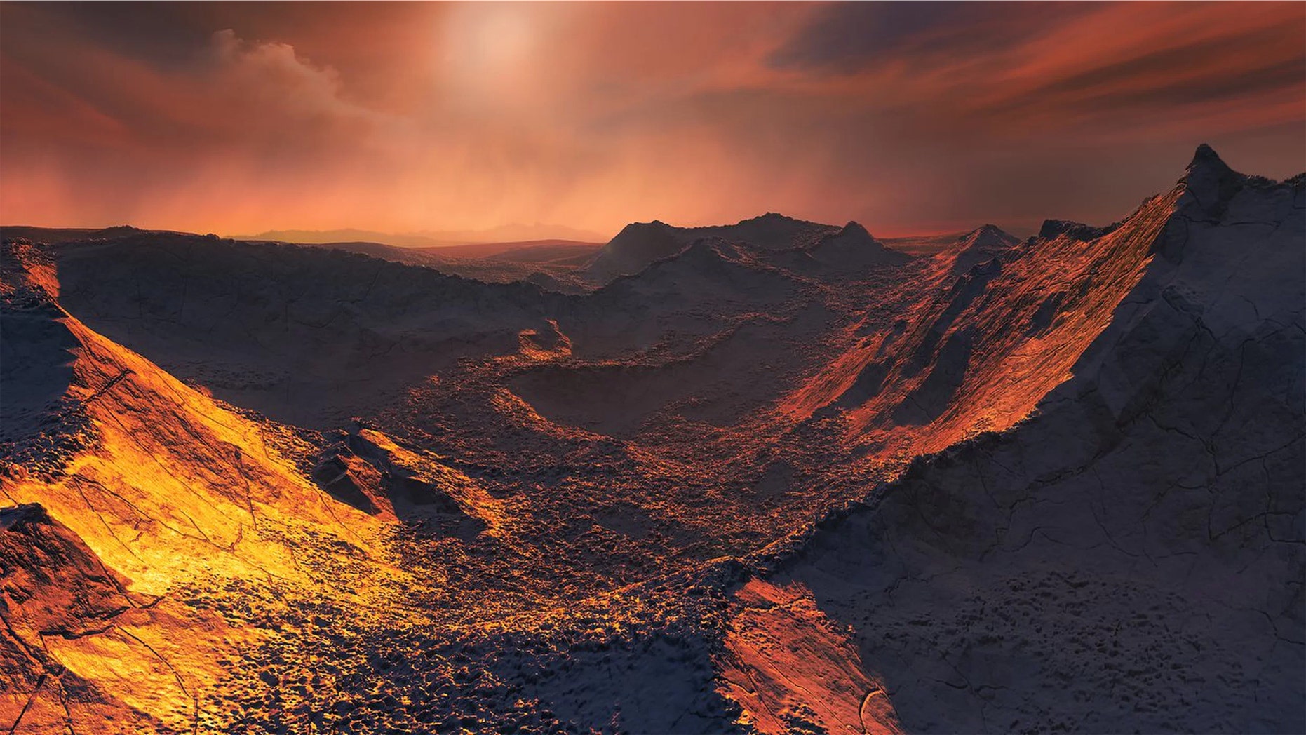 An artist's depiction of the freezing surface of Barnard's Star b. (Credit: M. Kornmesser/ESO)