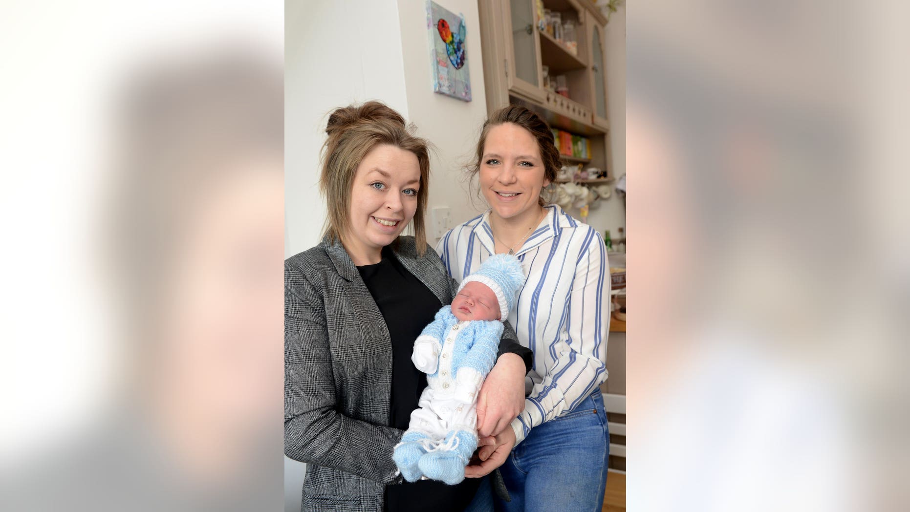 New mom Bianca Harley (left) with her baby boy and Sherrie-Anne Perry who stepped in to deliver the baby when Bianca realized she would not make it to the hospital in time.