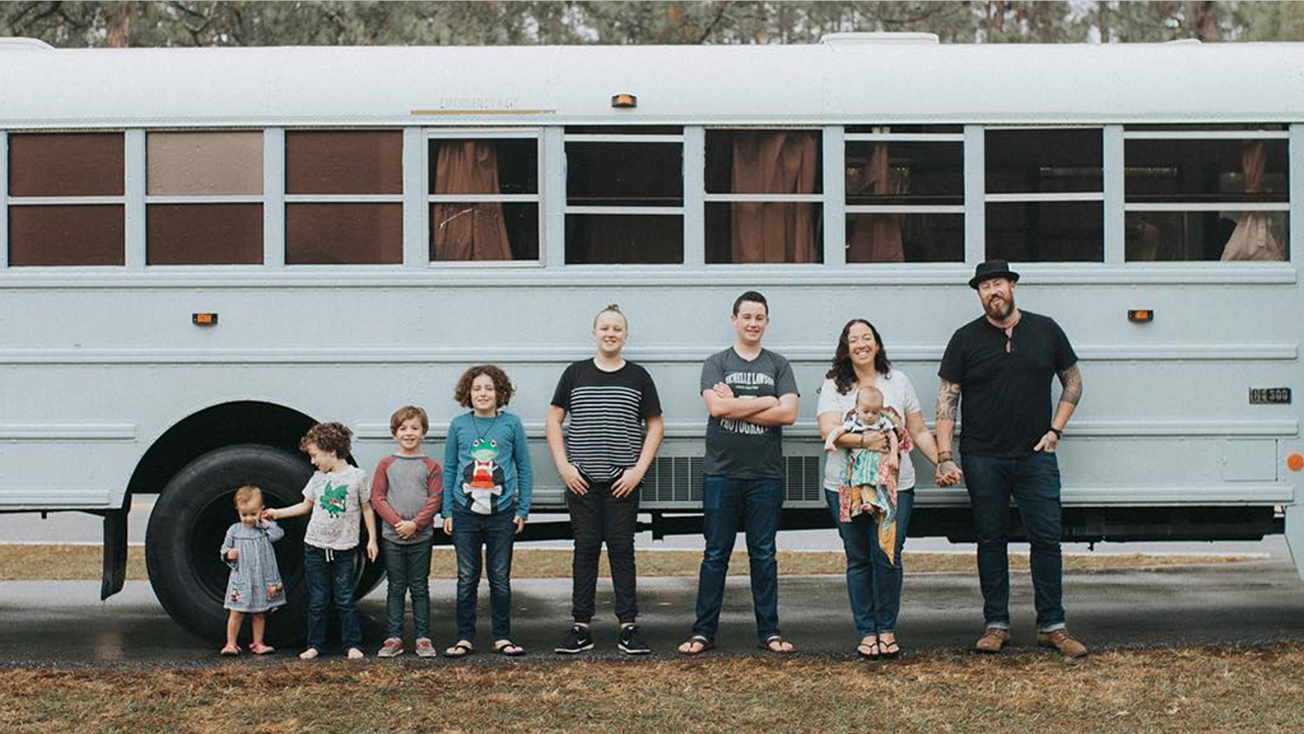 A family of nine from Florida converted a school bus into an RV and travel the country.