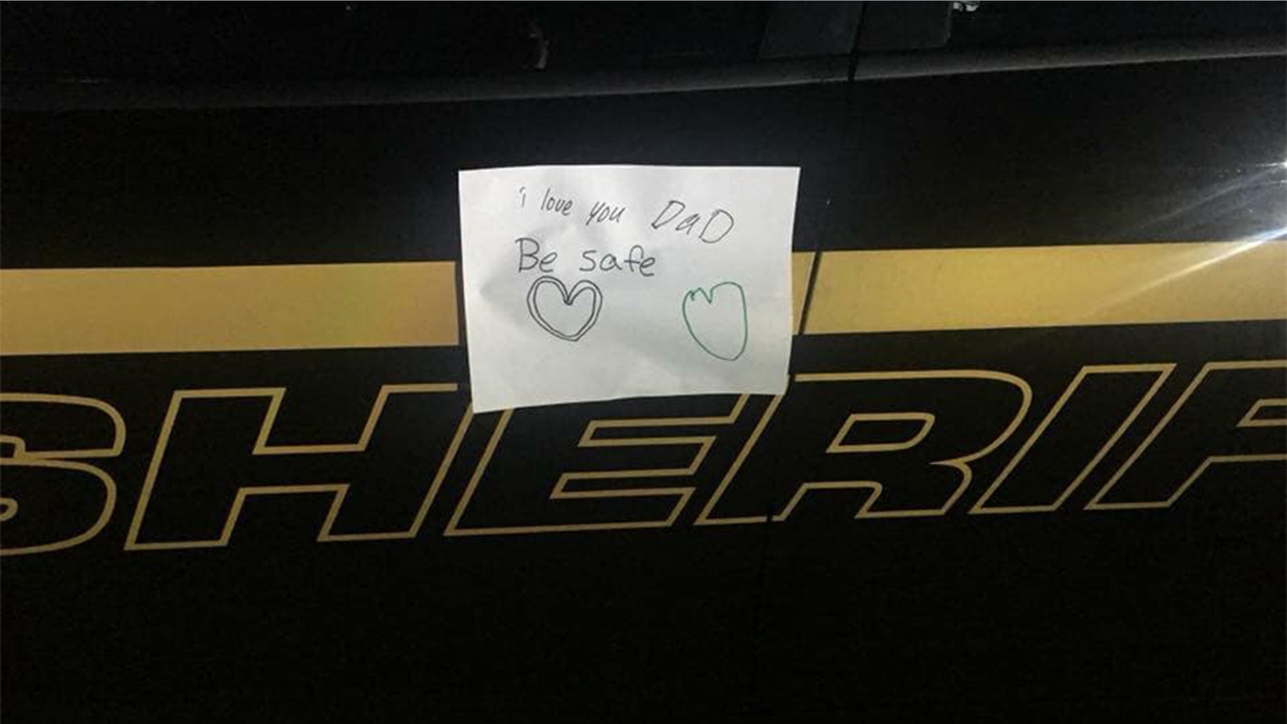 The Brunswick County Sheriff’s Office in North Carolina reported a “sweet note was left on the patrol car of one of our deputies by his children.” (Brunswick County Sheriff’s Office)