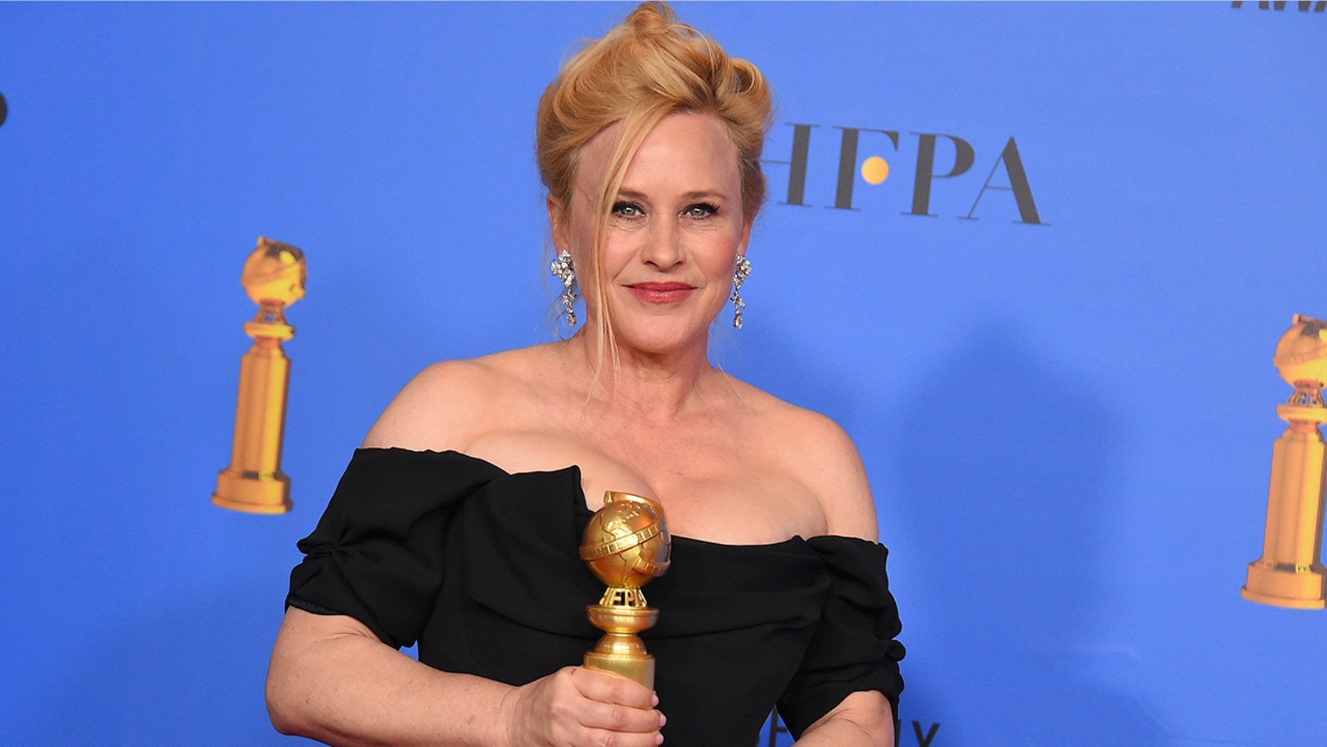 Patricia Arquette poses in the press room with the award for best performance by an actress in a limited series or a motion picture made for television for "Escape at Dannemora" at the 76th annual Golden Globe Awards at the Beverly Hilton Hotel on Sunday, Jan. 6, 2019, in Beverly Hills, Calif. (Photo by Jordan Strauss/Invision/AP)
