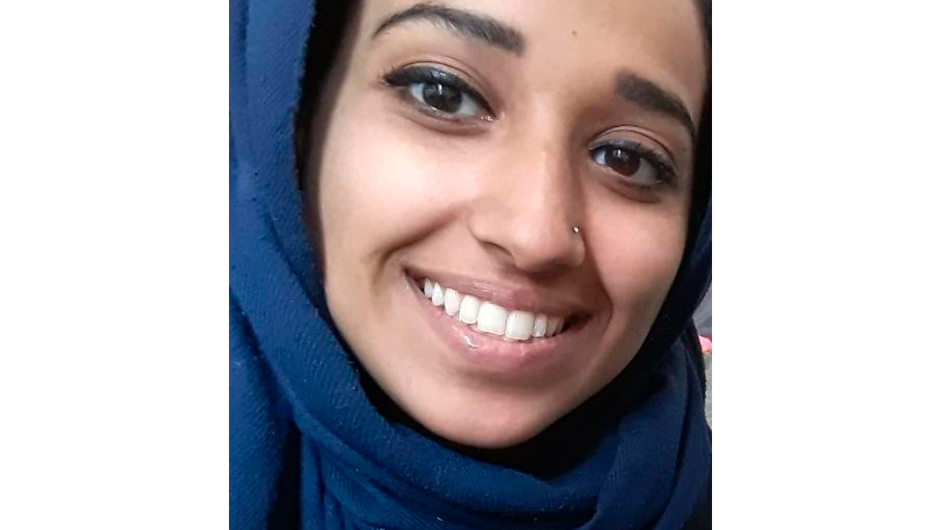 This undated image provided by attorney Hassan Shibly shows Hoda Muthana, an Alabama woman who left home to join the Islamic State after becoming radicalized online. Muthana realized she was wrong and now wants to return to the United States, Shibly, a lawyer for her family said Tuesday, Feb. 19, 2019. (Hoda Muthana/Attorney Hassan Shibly via AP)