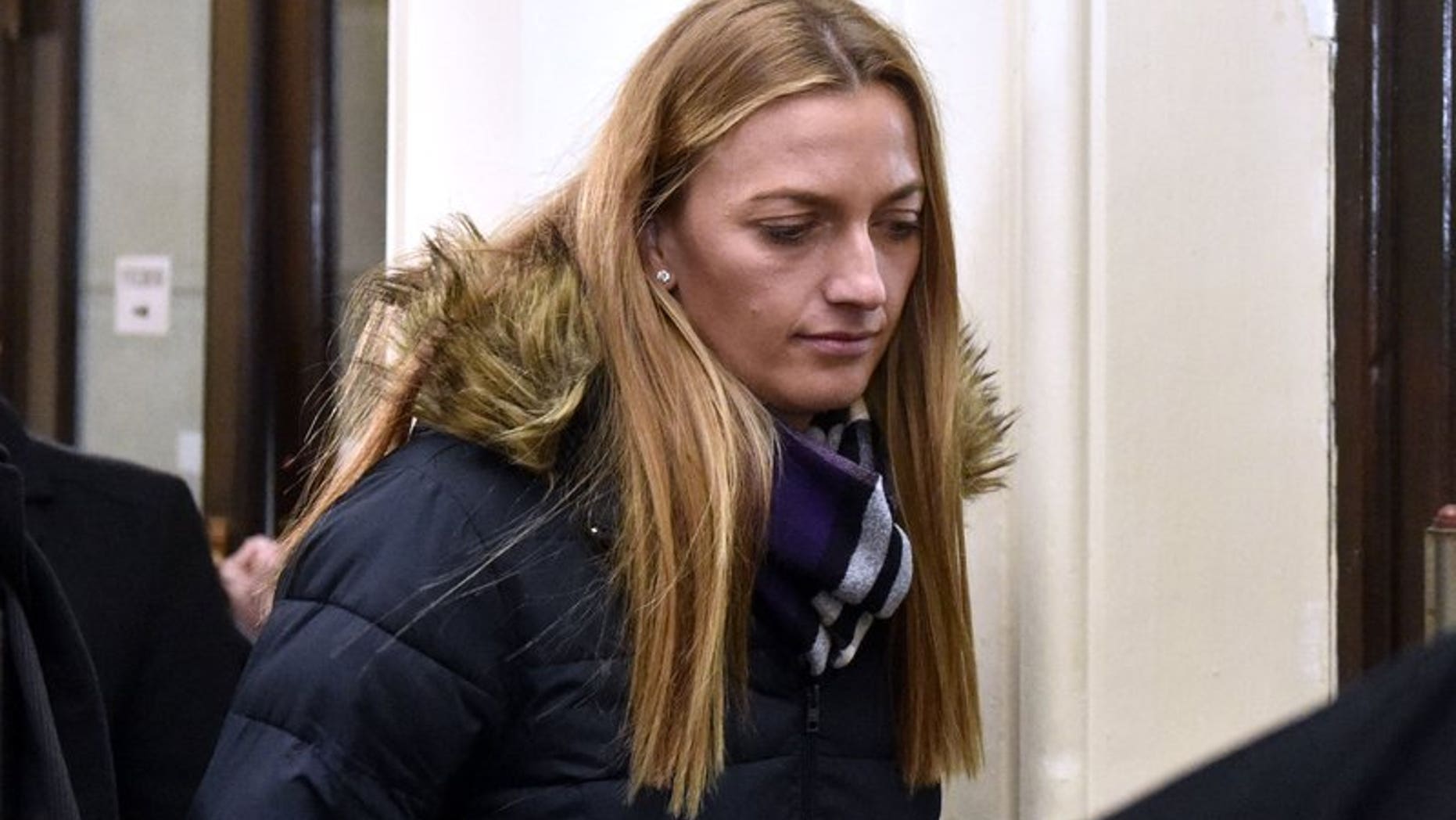 Czech tennis player Petra Kvitova leaves the Regional Court in Brno after giving a testimony during a trial with a man who is suspected of attacking her on Tuesday, Feb. 5, 2019.