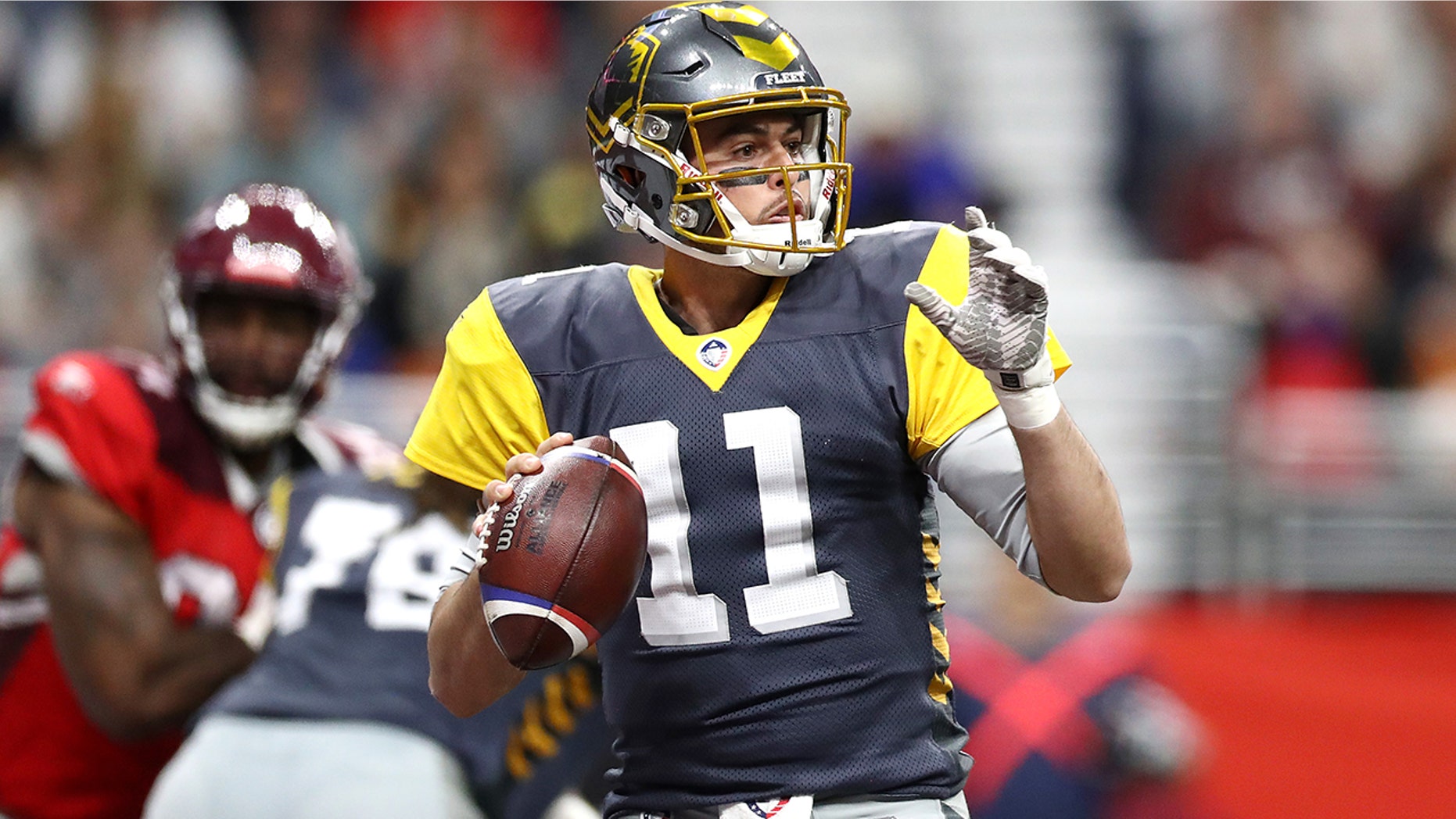 Mike Bercovici #11 of the San Diego Fleet looks to pass the ball during the first half against the the San Antonio Commanders in an Alliance of American Football game at the Alamodome on February 09, 2019 in San Antonio, Texas.