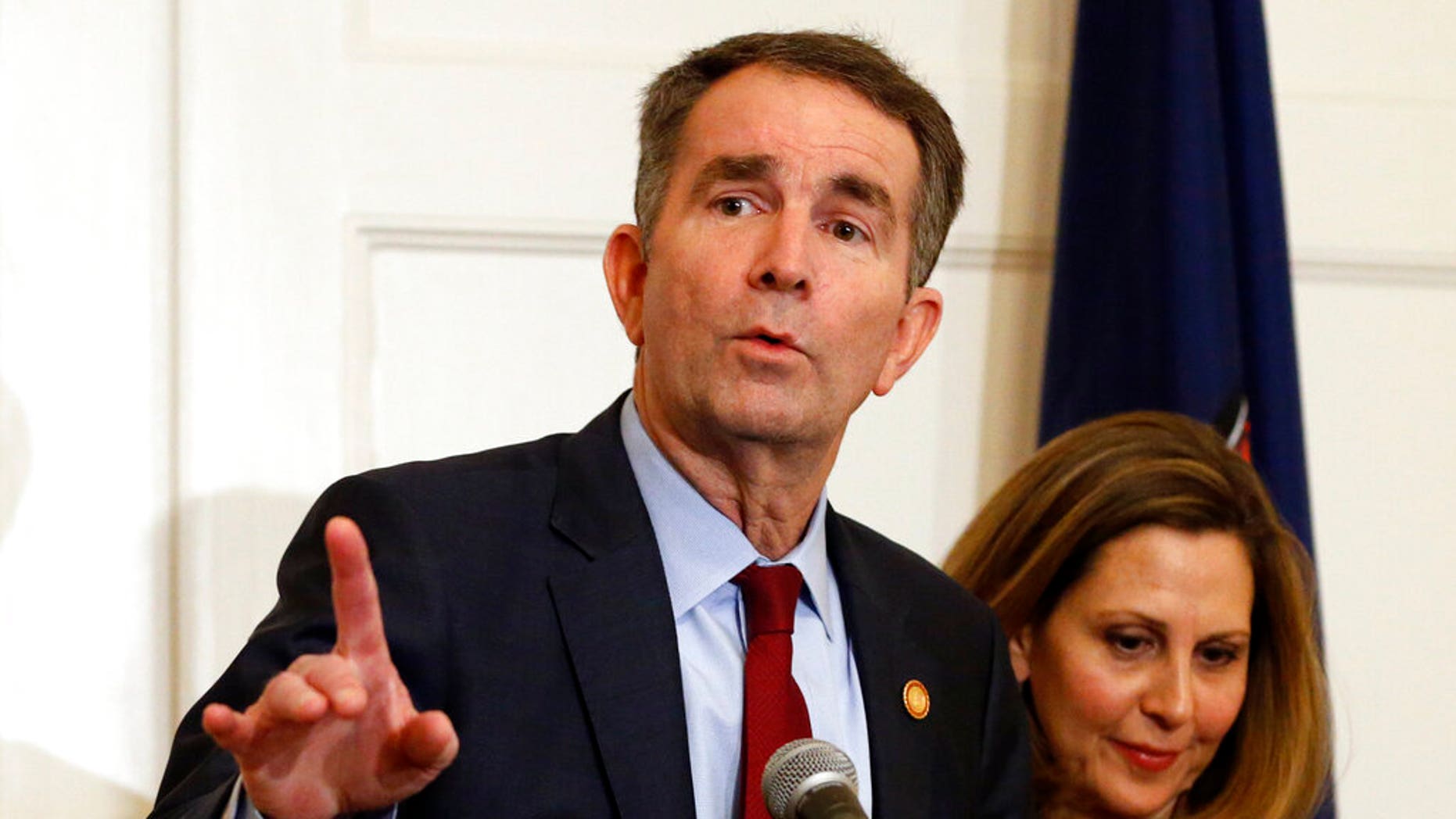 Pam Northarm, right, appears alongside her husband, Virginia Governor Ralph Northam, at a press conference held earlier this month. (AP Photo / Steve Helber)