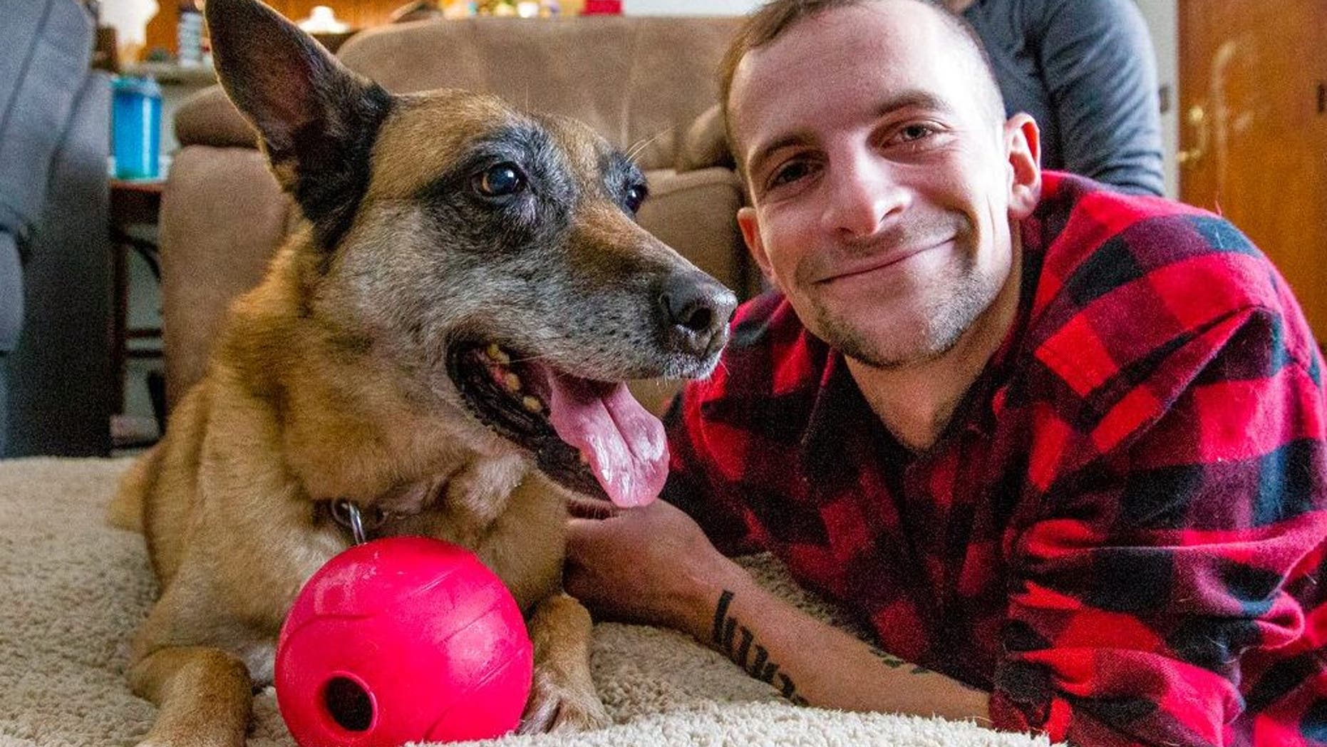 Veteran Joe Steenbeke was reunited with Tess on Saturday after the two served together in Afghanistan years ago.