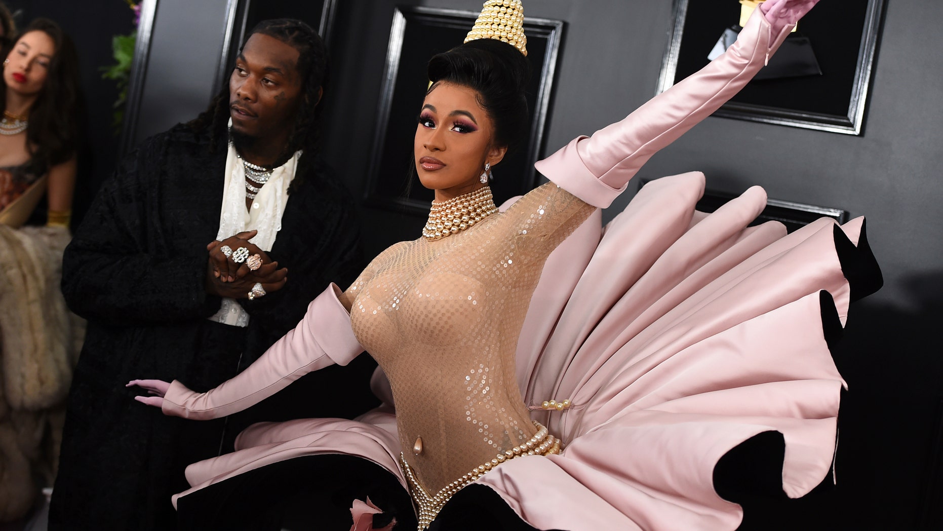Offset, left, and Cardi B arrive at the 61st annual Grammy Awards at the Staples Center.